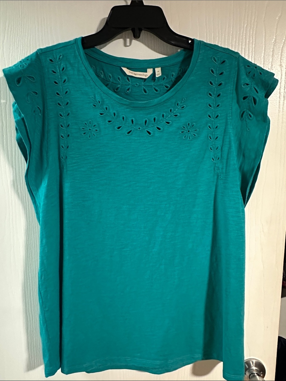 Soft Surroundings Teal Eyelet Cutout Tank